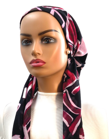 IT2710 Black Pink Artistic Israeli Style Long Tails Pre-Tied Bandanna